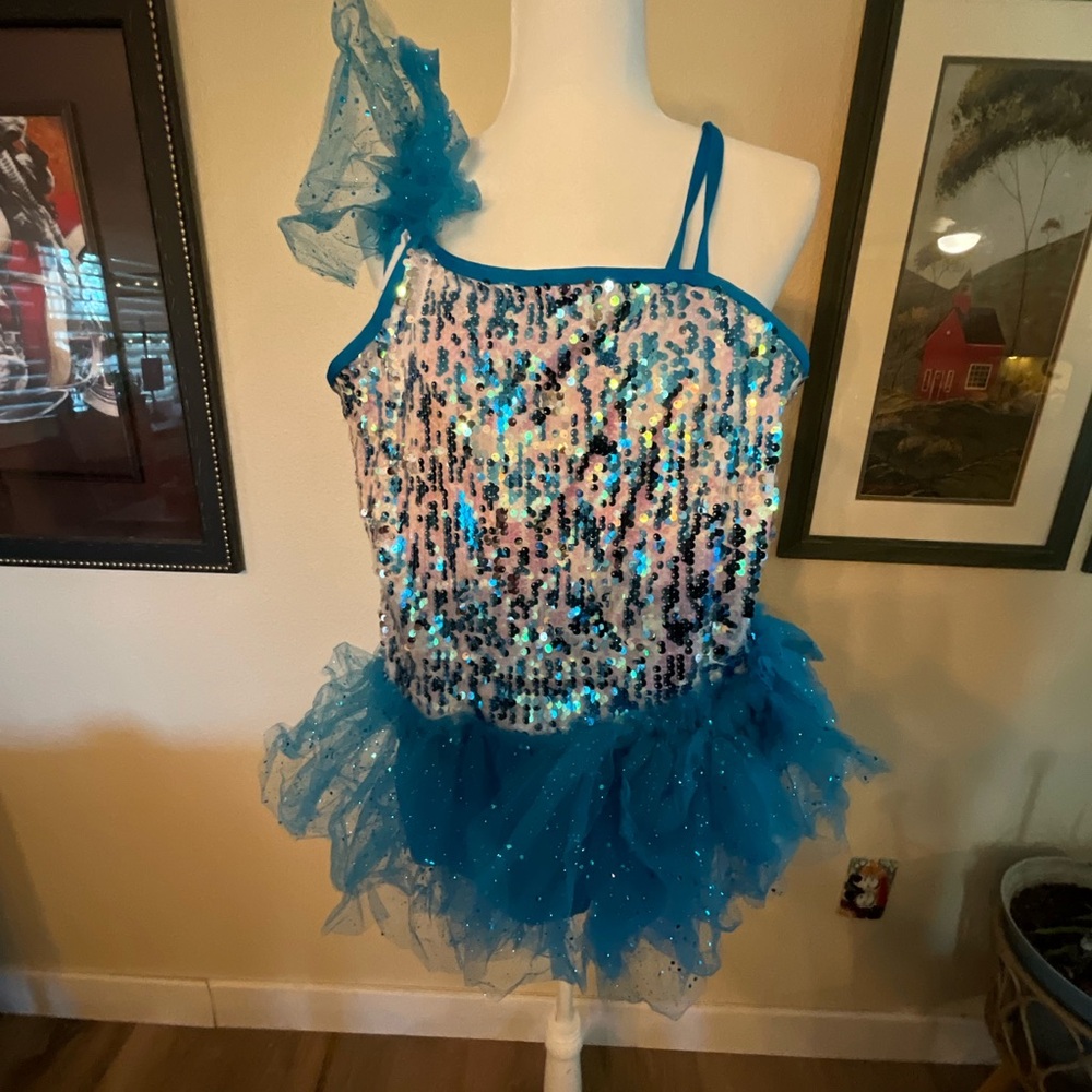 Weissman Dance costume blue sequins size 16/18